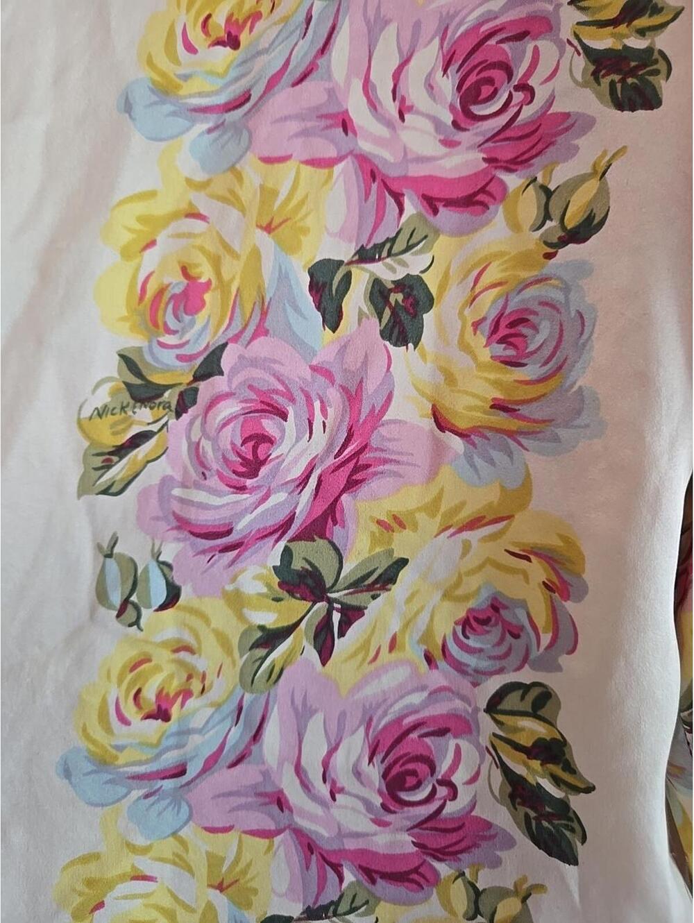 Vtg Nick & Nora 100% Silk Sleep Wear Button Down Womens sz m floral rose Yellow - Picture 4 of 5